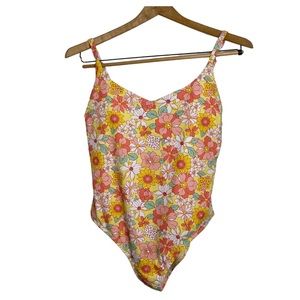 Allure by IMG Yellow Retro Floral Print One Pice Swimsuit Size 1X Butter Yellow